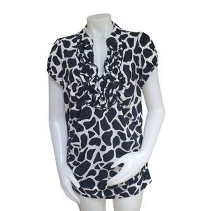 Heart Soul Plus Womens Black White Print Blouse Size XXL Ruffle Front Stretch